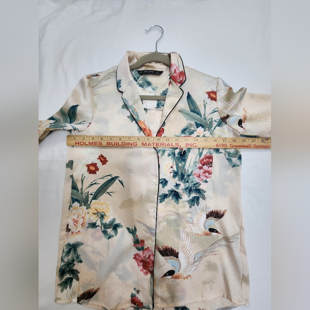 Zara Satin Oriental Japanesse Garden Floral PrintvShirt - Picture 8 of 8